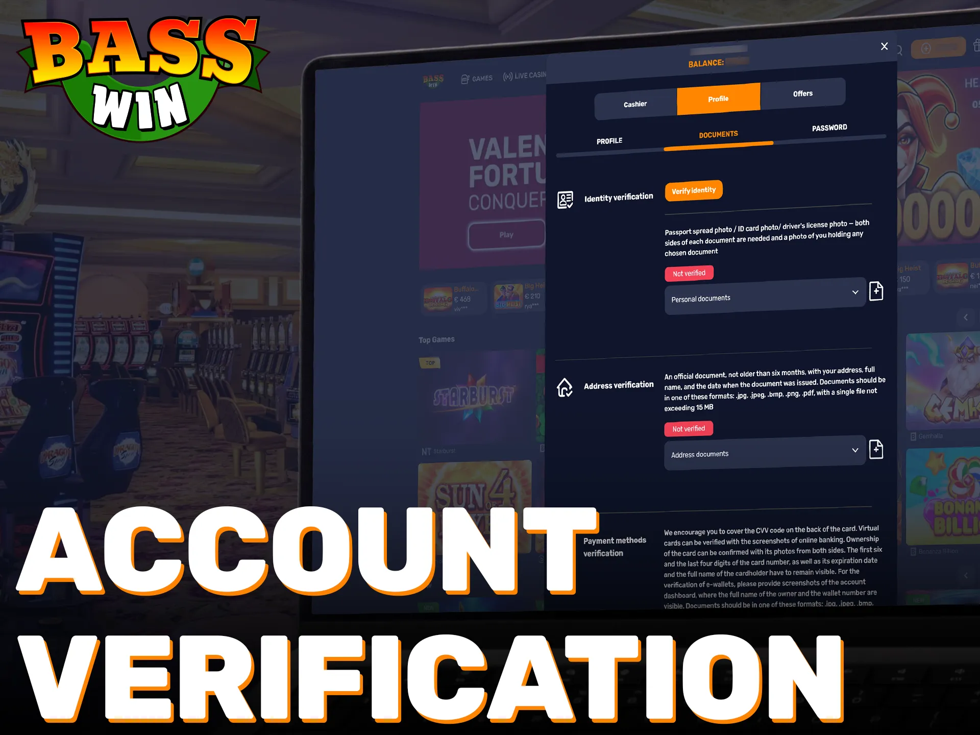 Complete the Basswin account verification process for your registration.
