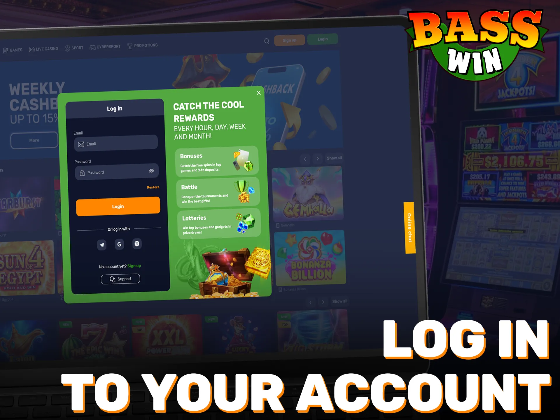 Log in to your profile after completing the Basswin sign up.