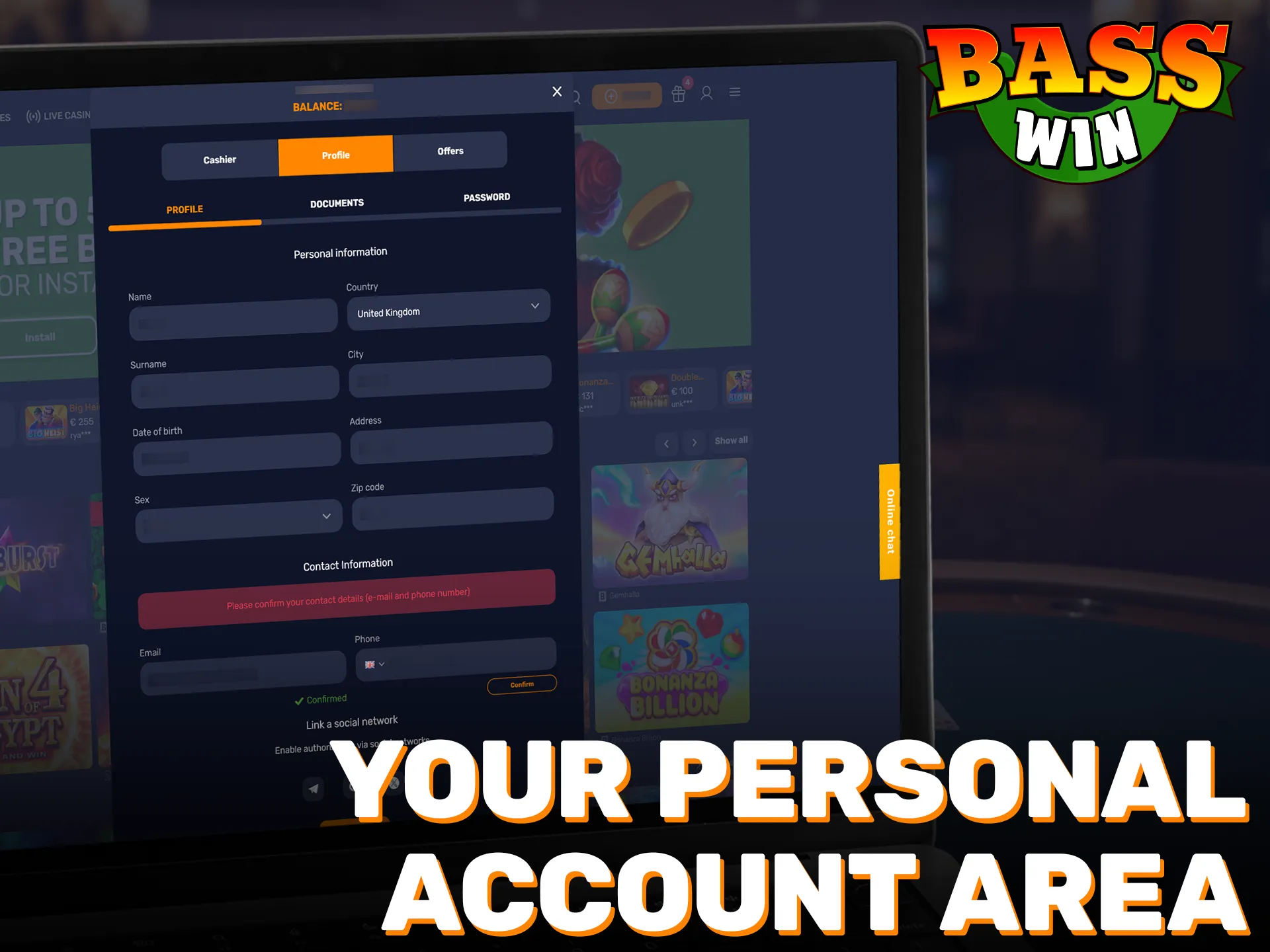 Explore the personal account features included in your Basswin sign up.