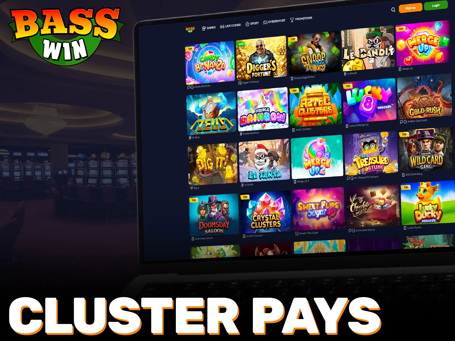 Enjoy modern gameplay in Basswin cluster pays slots and win.