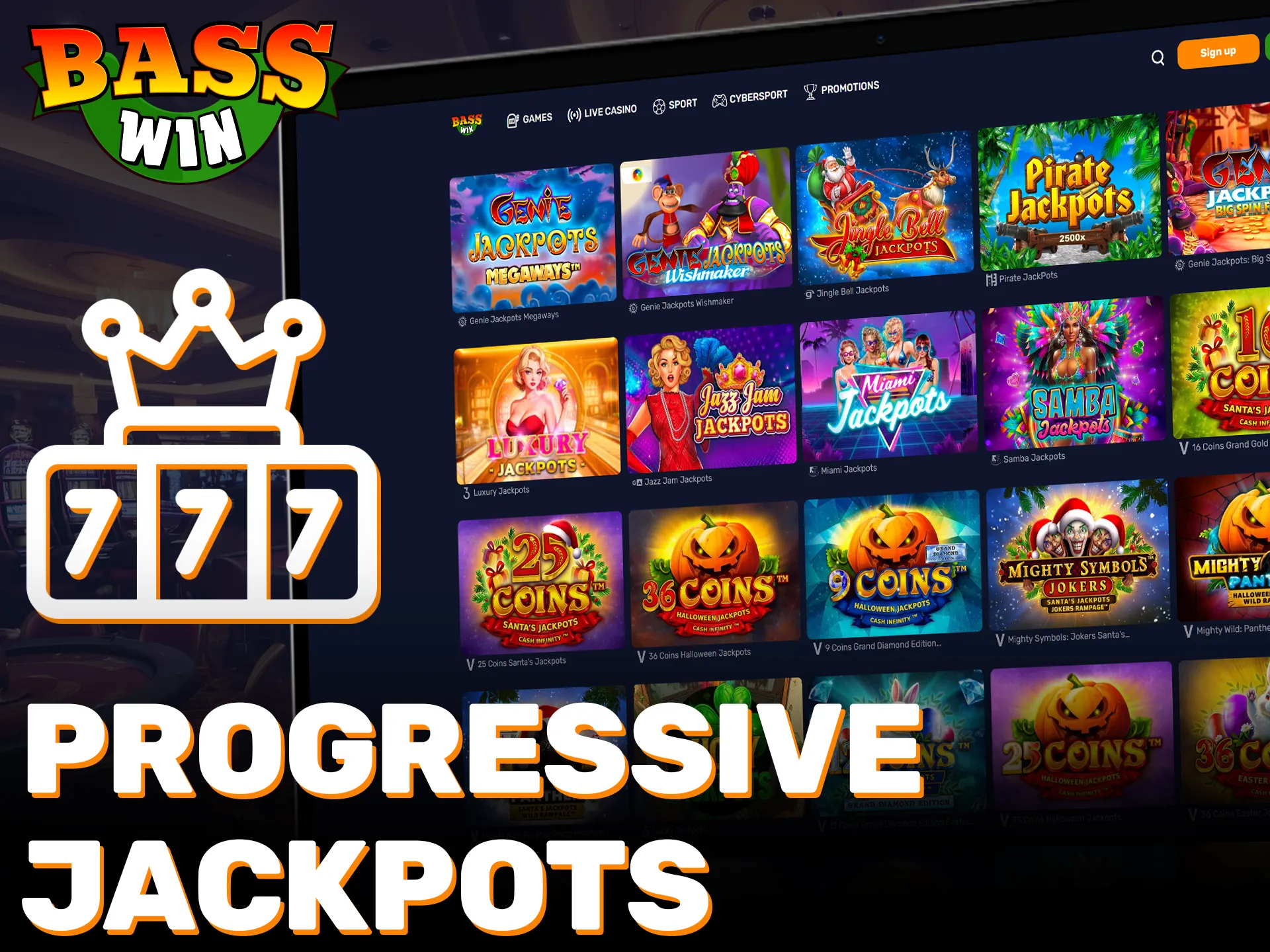Try for massive wins with Basswin progressive jackpots right now.