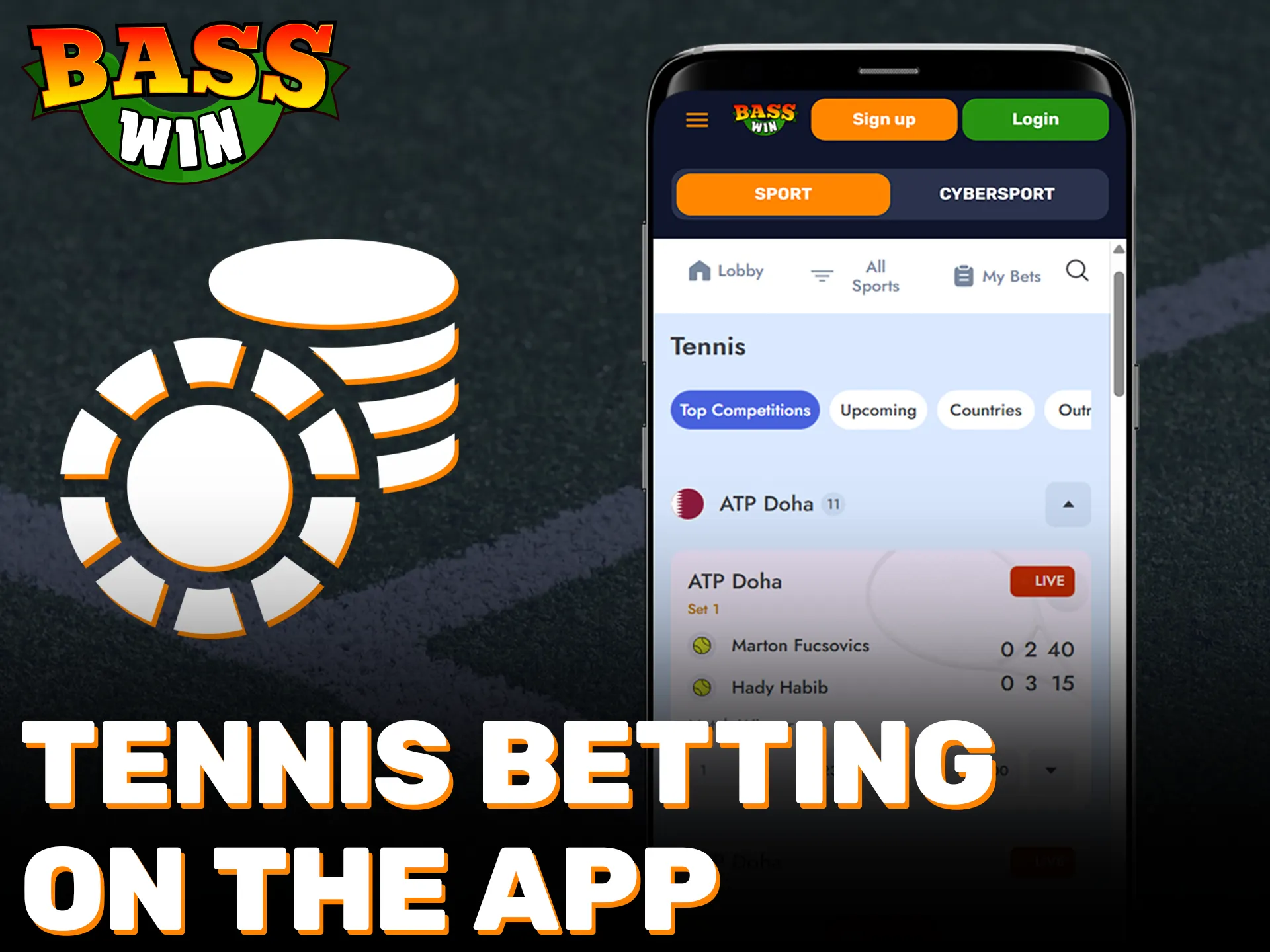 Download the official Basswin tennis app to start mobile betting.