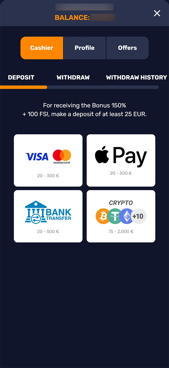 Verify your account and make a deposit for Basswin tennis betting.