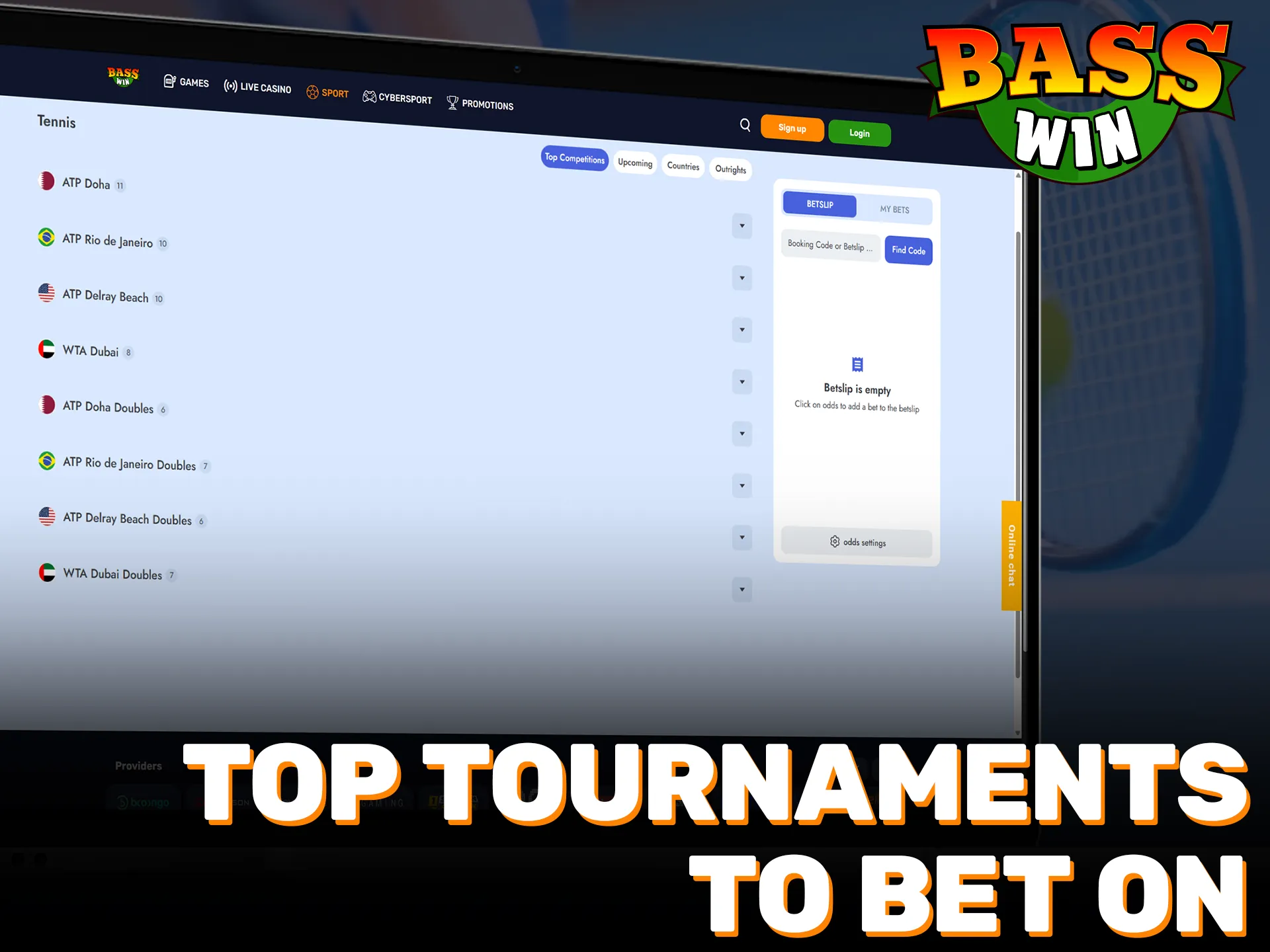Bet on top tennis tournaments available at Basswin in UK.