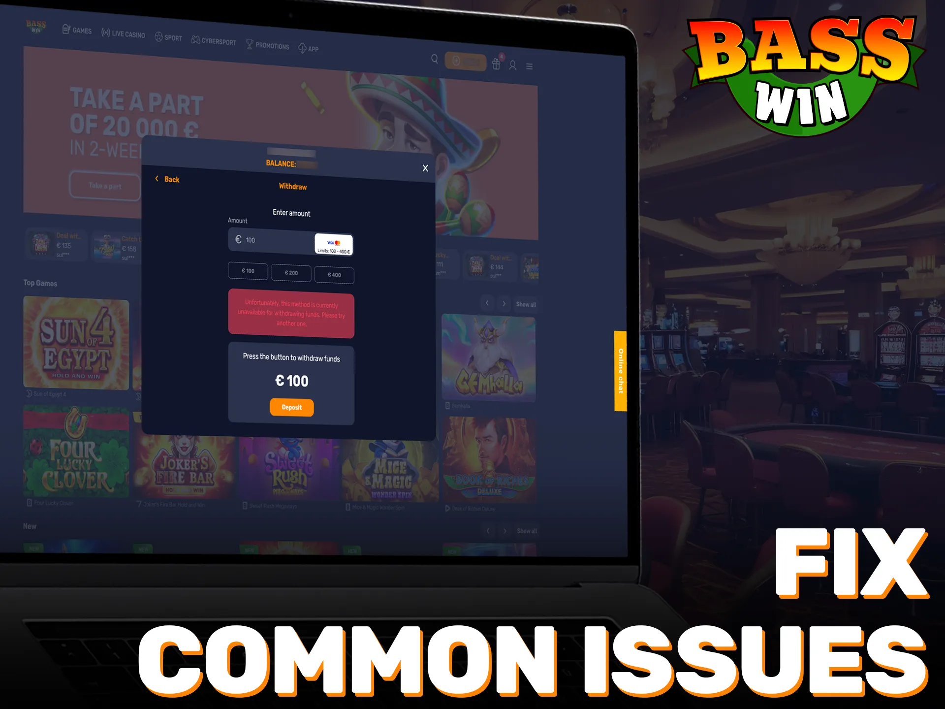 Solve frequent transaction errors easily on the Basswin withdrawal site.