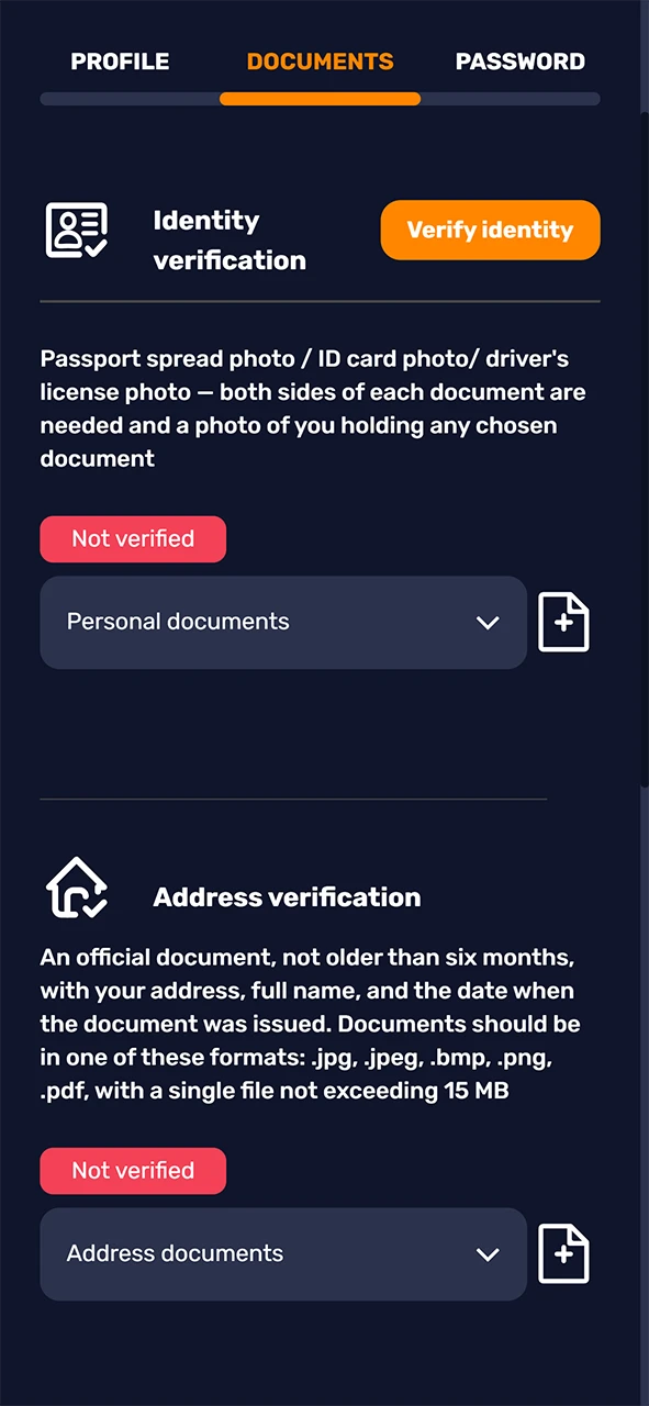 Submit required documents to verify your Basswin withdrawal request.