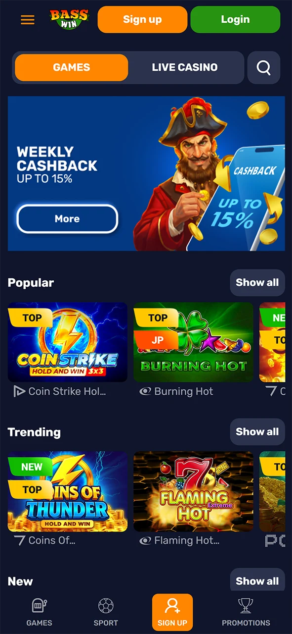 Get and launch the Basswin app for sports betting.