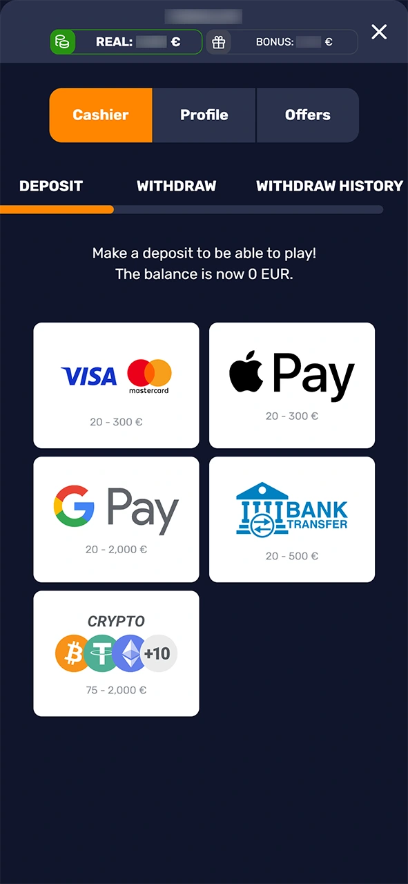 Add funds for your sports betting in the Basswin app.
