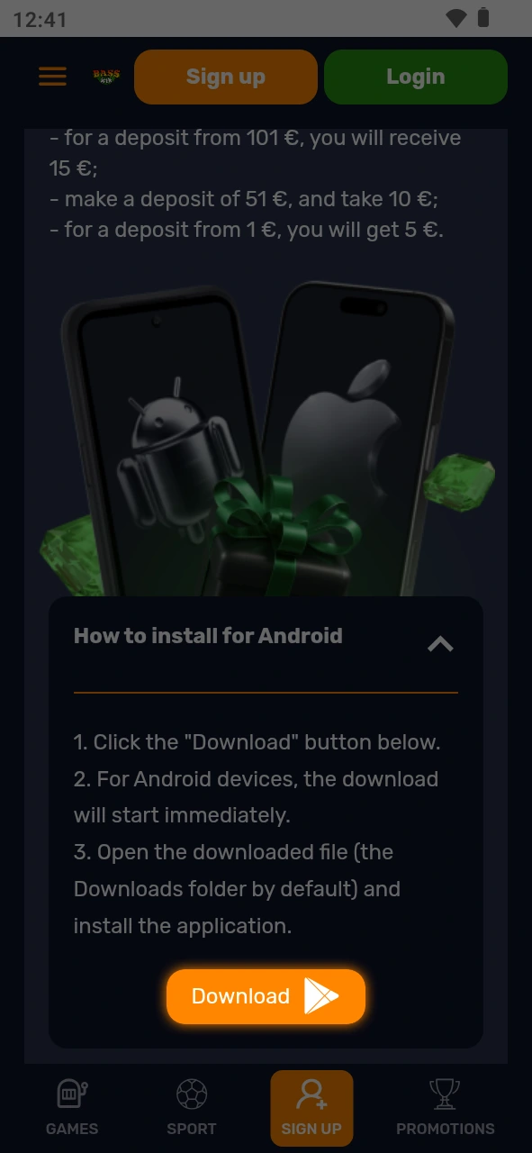 Press the update button inside the Basswin app screen.