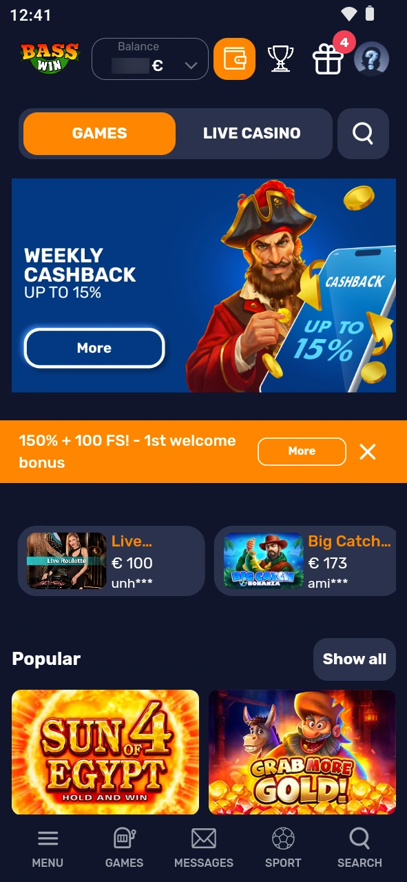 Open the new update version of the Basswin app.