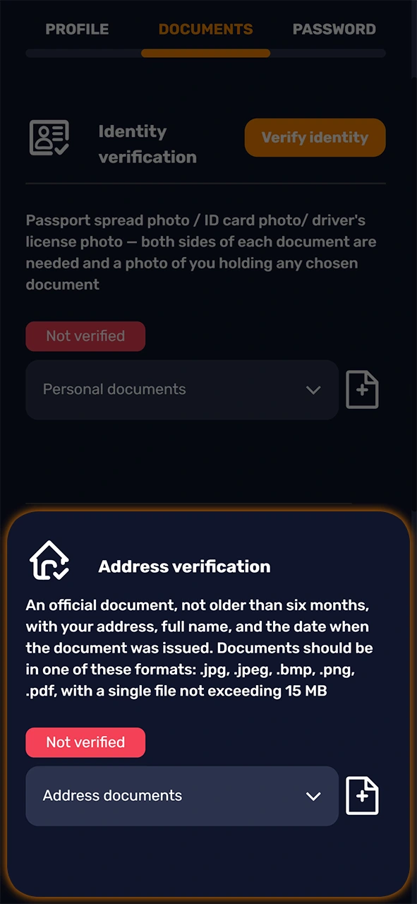 Add your address proof for verification to withdraw Basswin winnings.