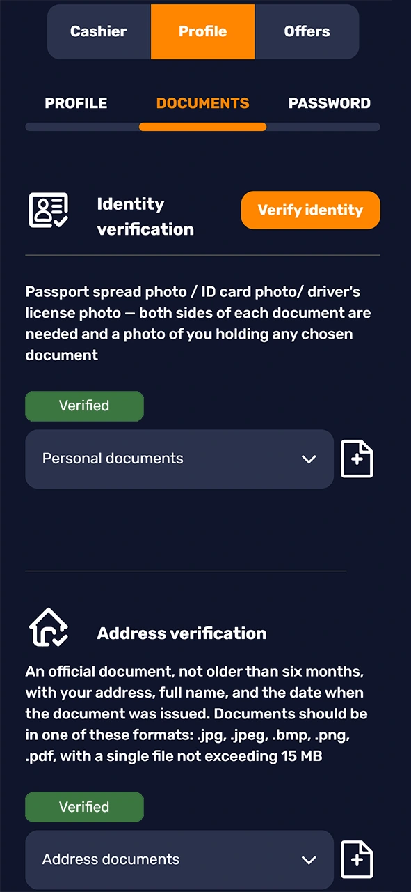Await approval of your verification at Basswin to place wagers.