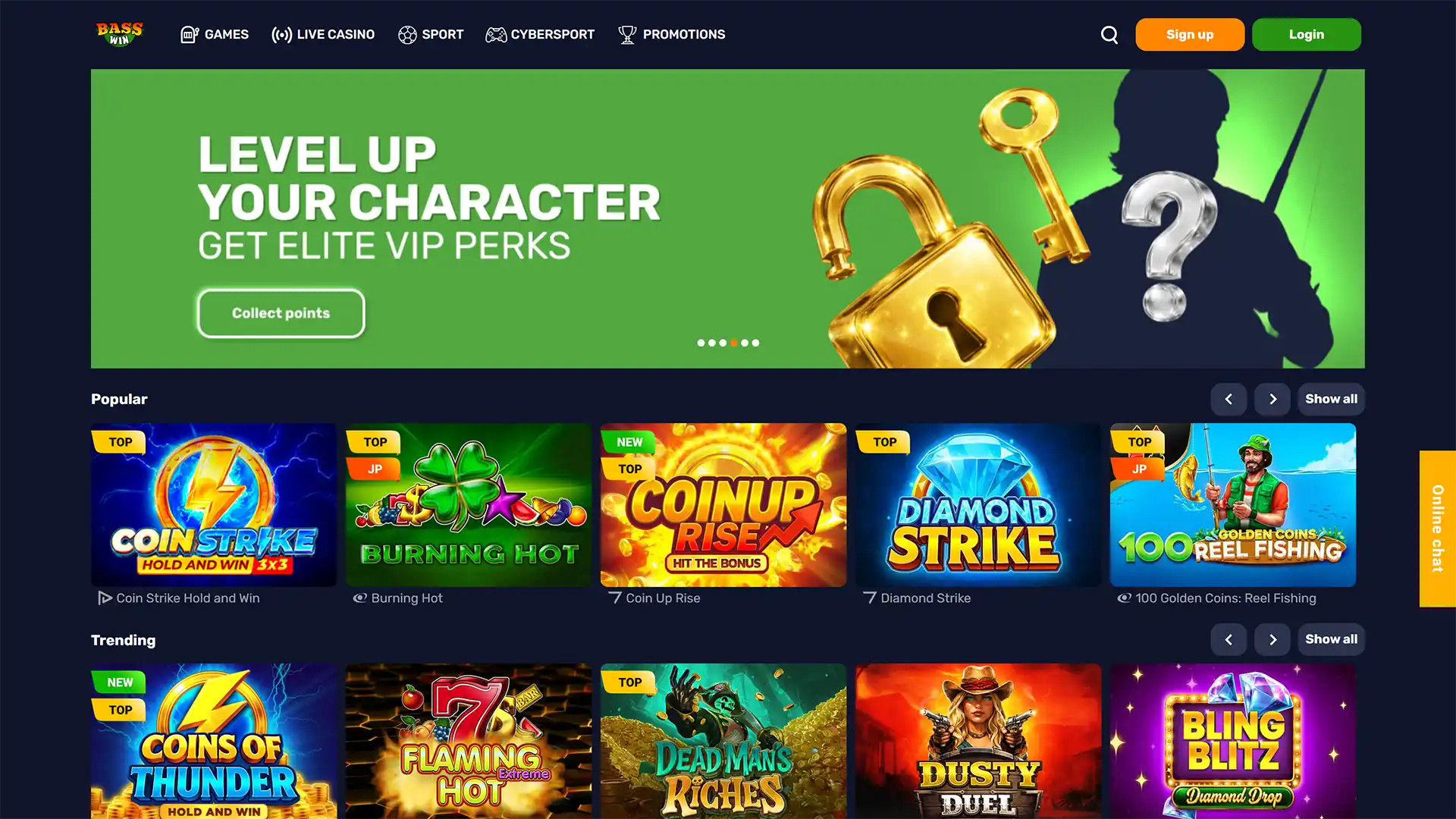 Open the home interface on Basswin and begin your gambling journey.