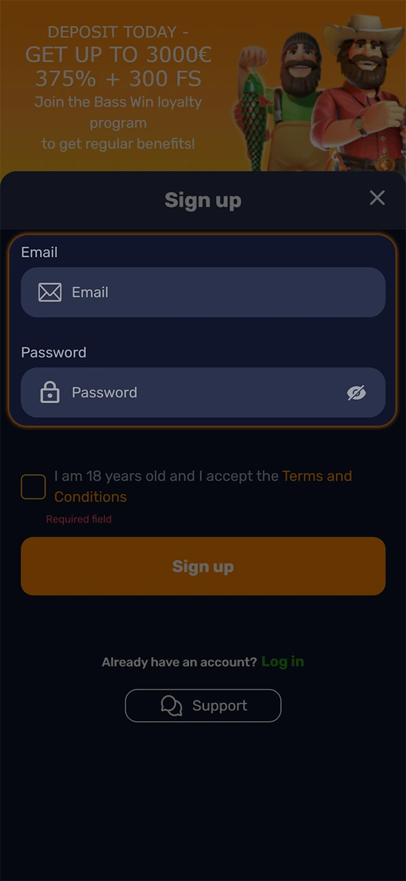 Provide your personal details for the account in the Basswin registration.